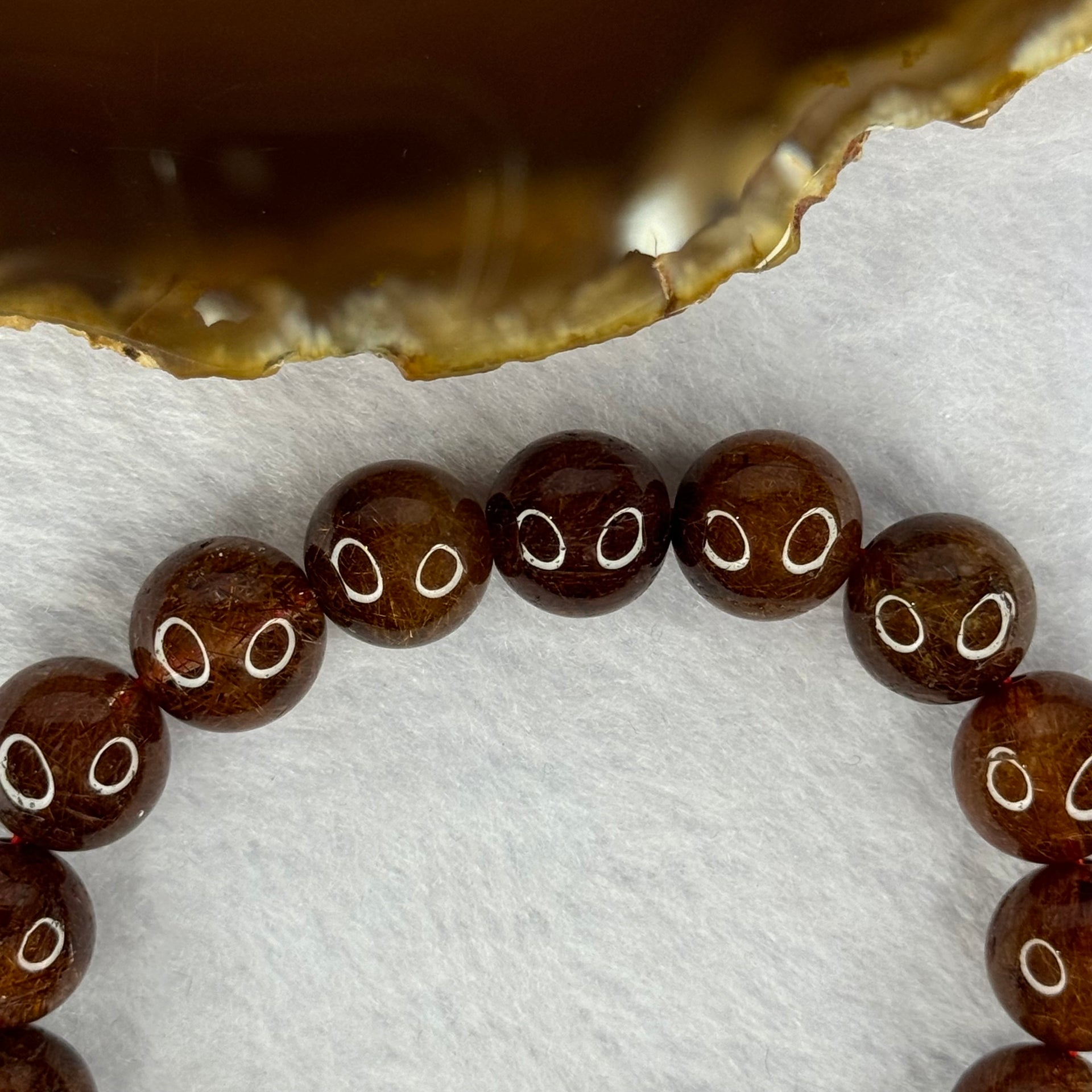Natural Copper Rutilated Quartz Beads Bracelet 天然銅髮晶手镯 37.69g 17cm 12.0mm 17 Beads - Huangs Jadeite and Jewelry Pte Ltd