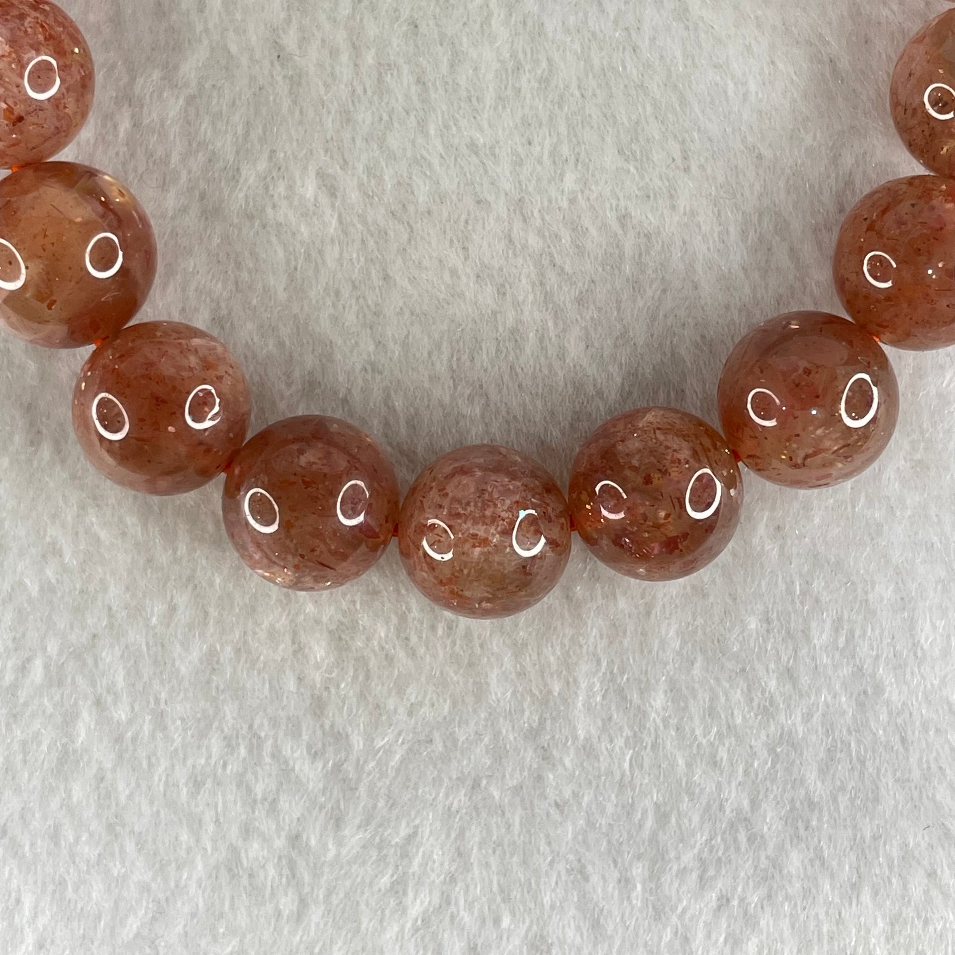 Average Grade Natural Red Sunstone Beads Bracelet 33.85g 16cm 11.2mm 18 Beads - Huangs Jadeite and Jewelry Pte Ltd