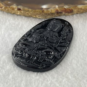 Type A Opaque to Partial Translucent Black Omphacite Jadeite Thousand Hand Guan Yin Pendant Rat Zodiac Guardian 19.78g 53.3 by 34.3 by 8.6mm - Huangs Jadeite and Jewelry Pte Ltd
