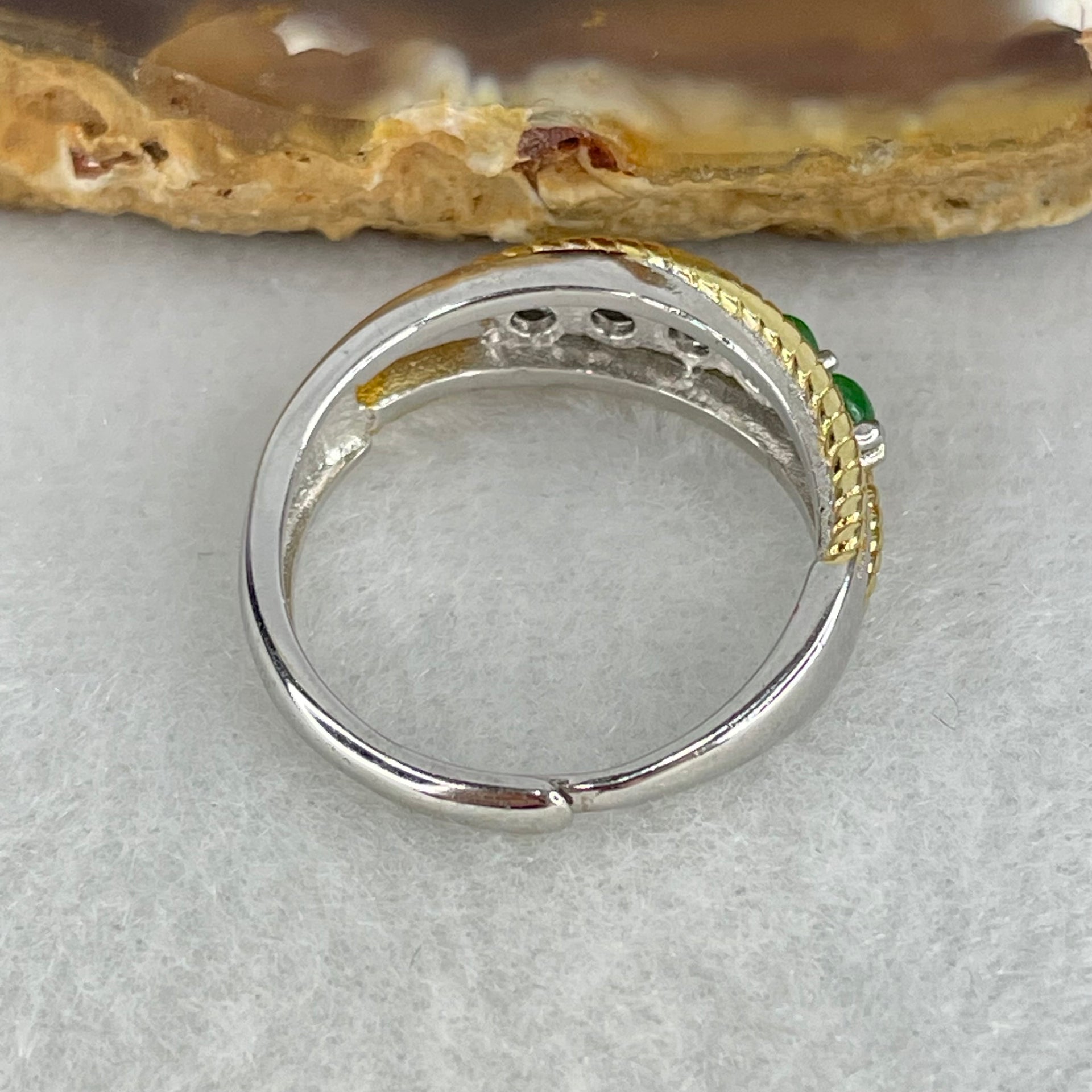 Type A Green Cabochon Jadeite in S925 Sliver Ring (Adjustable Size) 2.82g 2.7 by 1.5mm 5pcs - Huangs Jadeite and Jewelry Pte Ltd