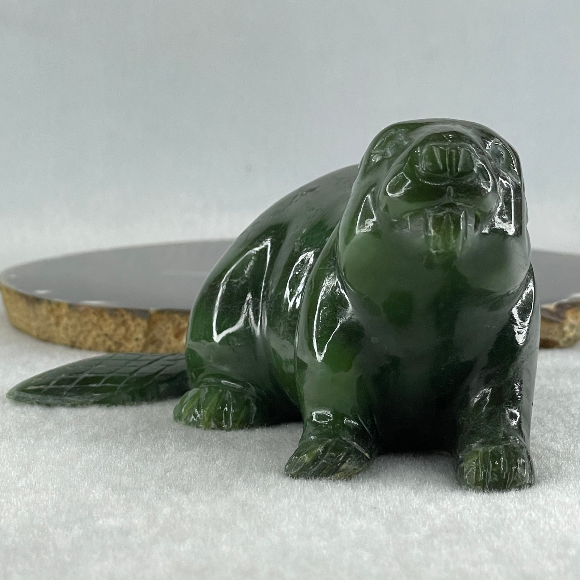 Natural Dark Green Serpentine Seal Display 481.5g 118.0 by 92.6 by 58.6mm - Huangs Jadeite and Jewelry Pte Ltd