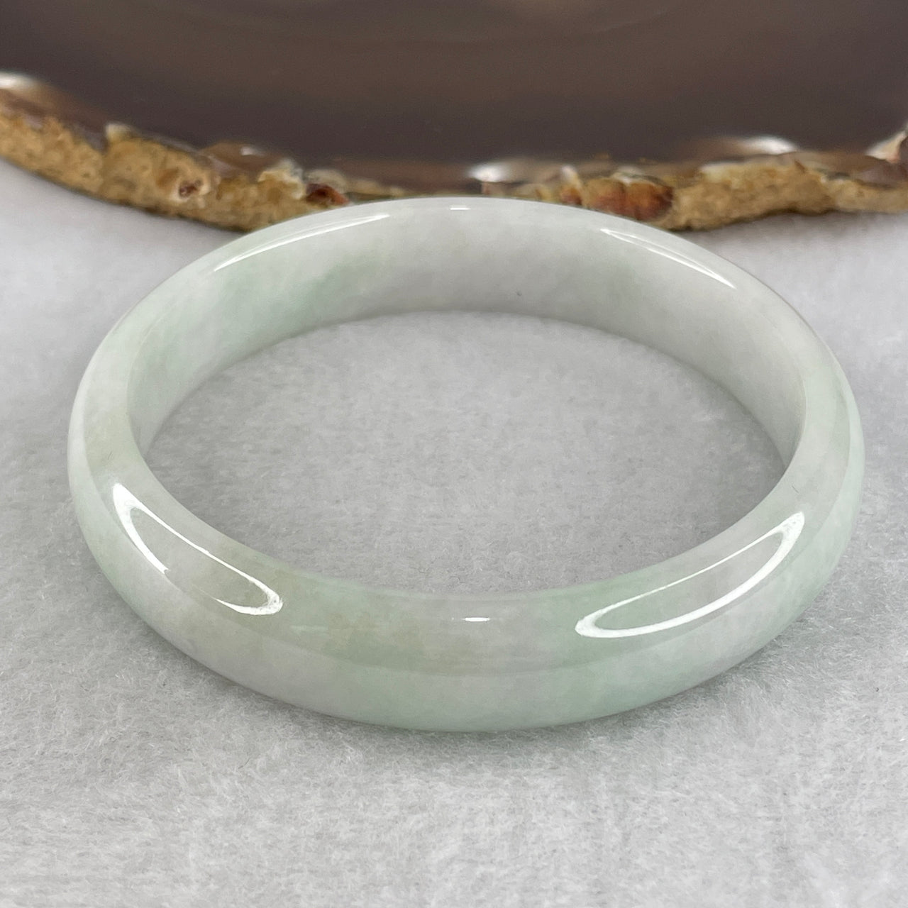 59.8mm Genuine Type A Jadeite Bangle - Large Size Faint Green Natural Jadeite Jewelry - 46.47g Wide Untreated Jade Bracelet for Women 12.7x7.2mm Wide (Slight Internal Lines)