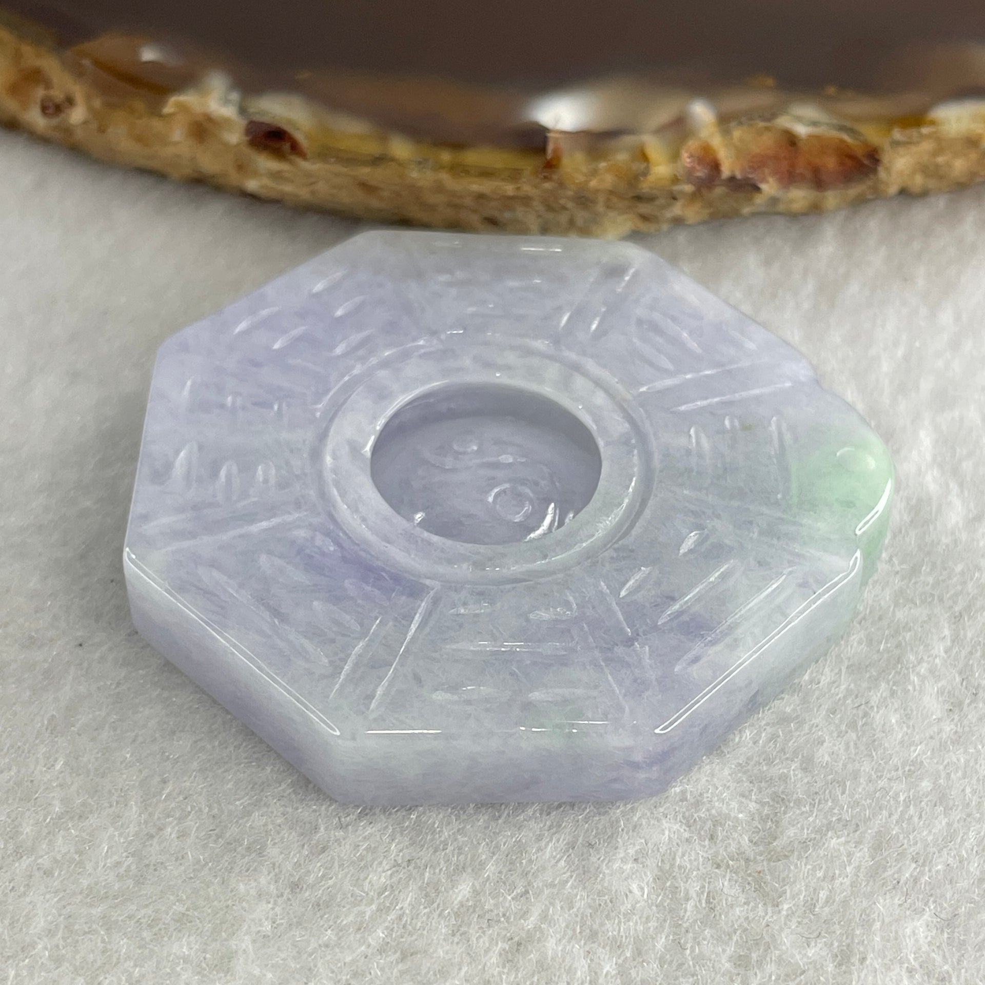 Certified Natural Type A Lavender with Green Spot Jadeite Tai Chi Bagua Pendant 26.65g 43.2 by 40.2 by 6.5mm - Huangs Jadeite and Jewelry Pte Ltd