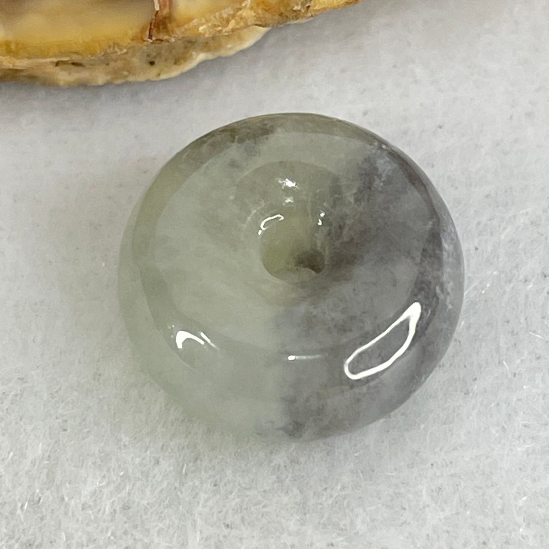 Type A Semi Icy Light Green With Wuji Grey Piao Hua Jadeite Ping An Kou Charm/Pendant 2.50g 13.9 by 6.1mm - Huangs Jadeite and Jewelry Pte Ltd
