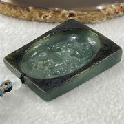 Grand Master Type A Blueish Green with Dark Brown Skin Jadeite 9 Tail Fox Pendant 41.48g 53.5 by 42.3 by 9.8mm - Huangs Jadeite and Jewelry Pte Ltd