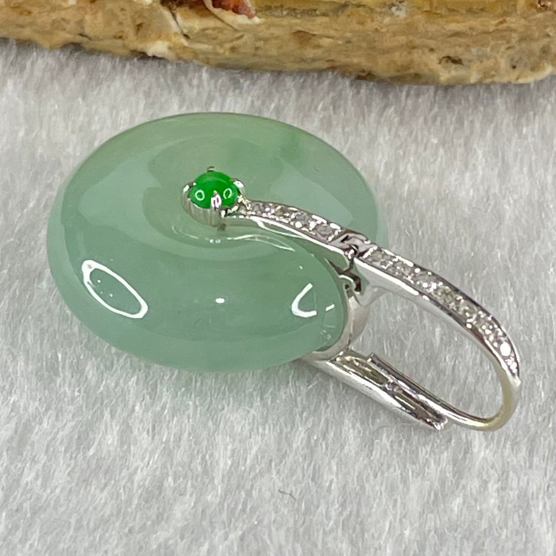 Type A Blueish Green Jadeite Ping An Kou Donut in 18K White Gold AU750 Clasps 4.91g 17.3 by 6.3mm - Huangs Jadeite and Jewelry Pte Ltd