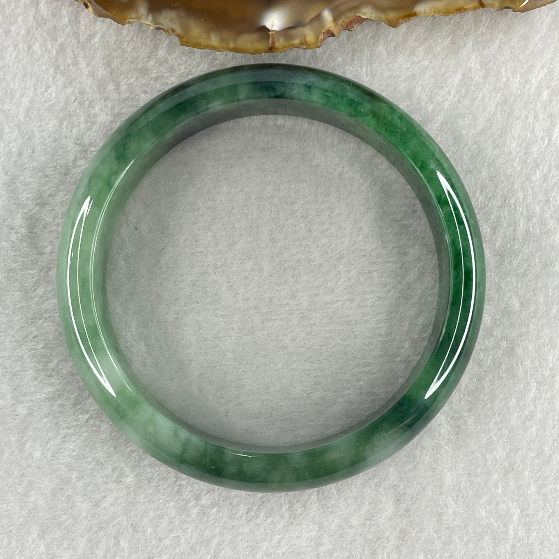 Certified Type A Natural Green with Emerald Green and White Spot Jadeite Bangle 58.20g Inner Diameter 57.9mm 14.8 by 7.7mm (Very Slight Internal Line) - Huangs Jadeite and Jewelry Pte Ltd