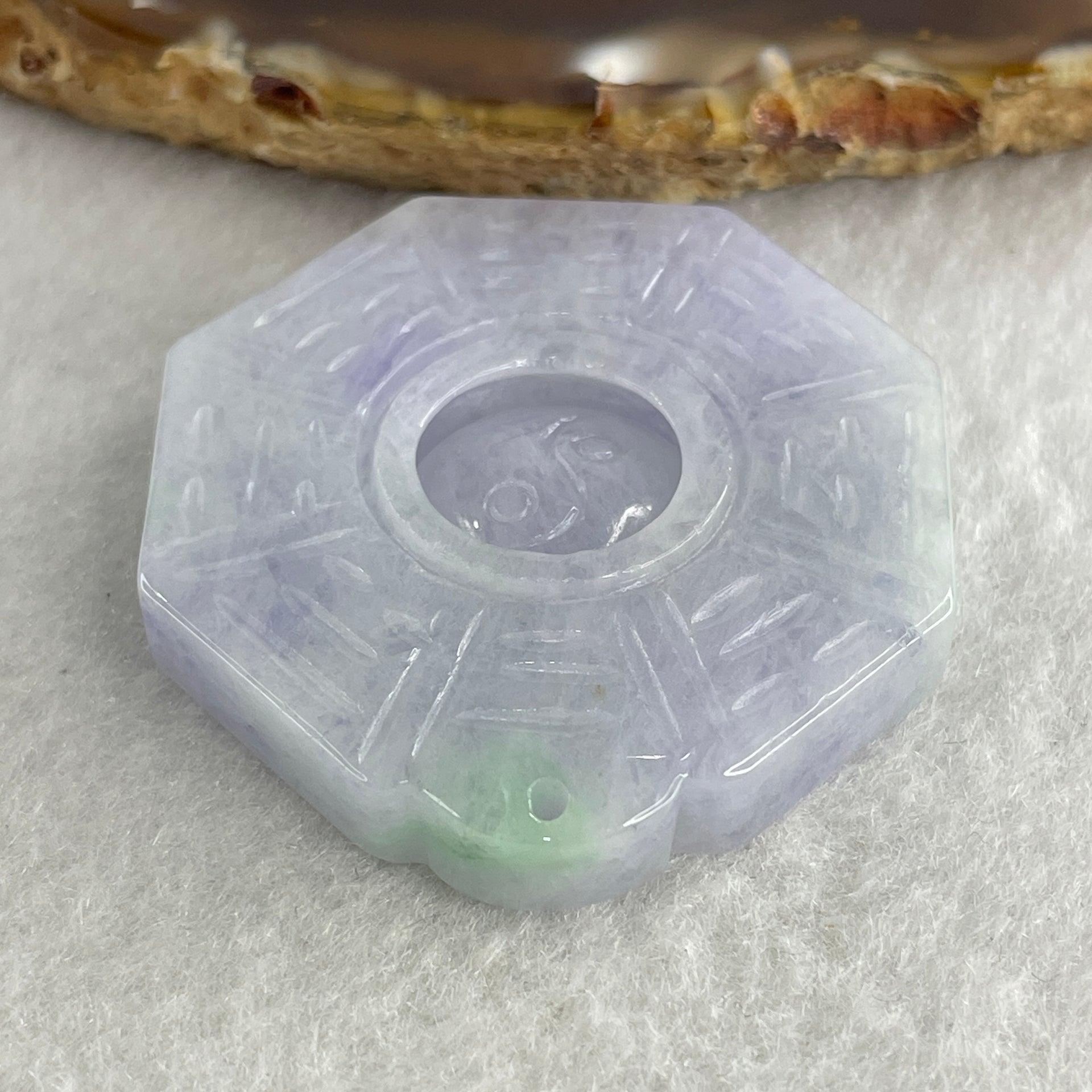 Certified Natural Type A Lavender with Green Spot Jadeite Tai Chi Bagua Pendant 26.65g 43.2 by 40.2 by 6.5mm - Huangs Jadeite and Jewelry Pte Ltd