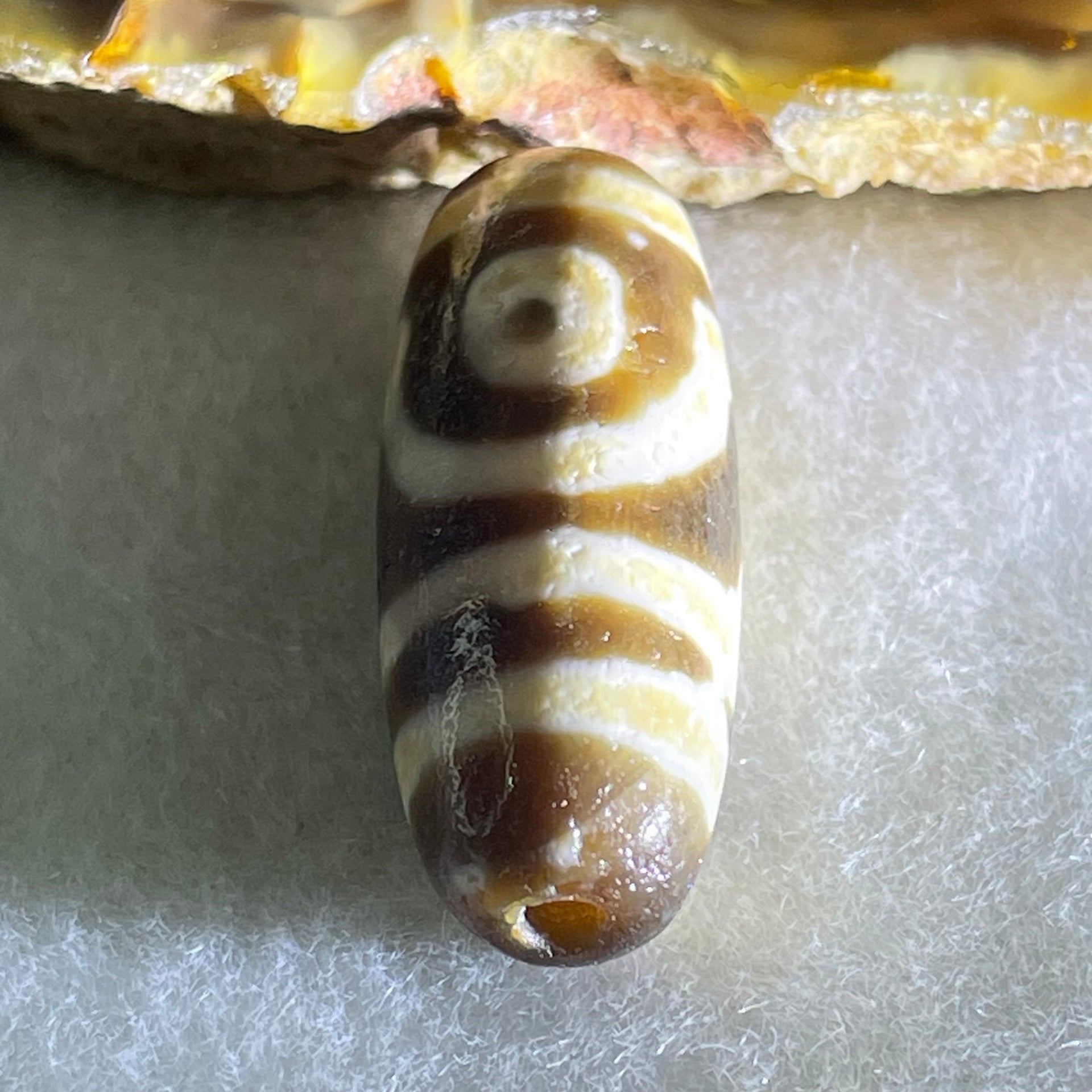 Natural Powerful Tibetan Old Oily Agate One Eye With Thousand Hand Guan Yin Dzi Bead Heavenly Master (Tian Zhu) 5.31g 28.2 by 11.2mm - Huangs Jadeite and Jewelry Pte Ltd