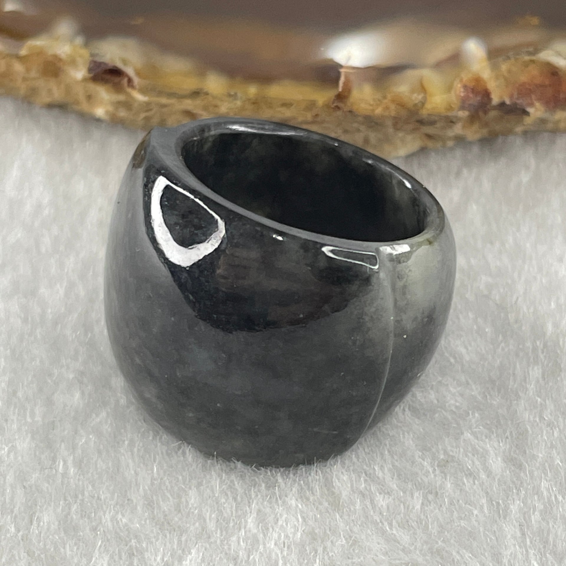 Type A Semi Icy Wuji Black Grey Jadeite Ma An Ring 10.18g 19.7 by 5.2mm US6 HK13 - Huangs Jadeite and Jewelry Pte Ltd