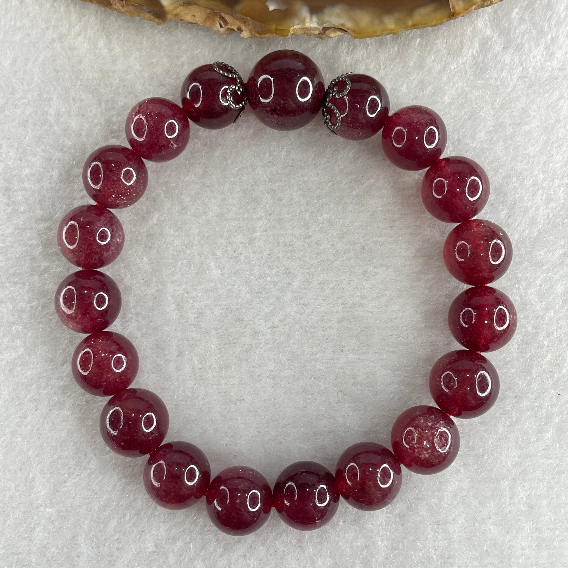 Natural Strawberry Quartz Beads Bracelet 27.62g 15.5cm 10.1mm 18 Beads - 12.3mm 1 Bead - Huangs Jadeite and Jewelry Pte Ltd