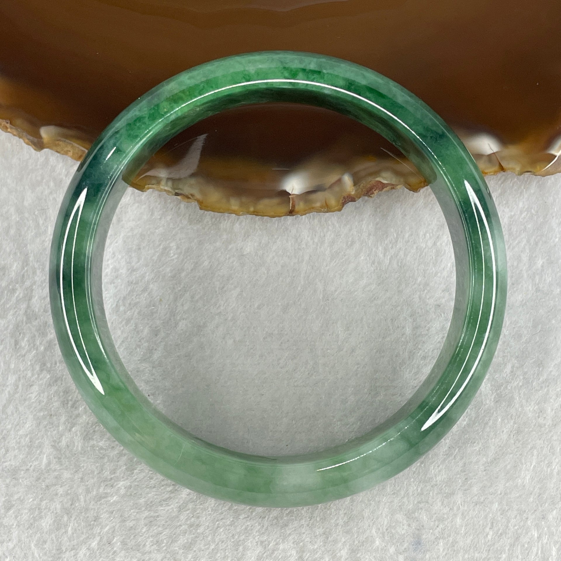 Certified Type A Natural Green with Emerald Green and White Spot Jadeite Bangle 58.20g Inner Diameter 57.9mm 14.8 by 7.7mm (Very Slight Internal Line) - Huangs Jadeite and Jewelry Pte Ltd