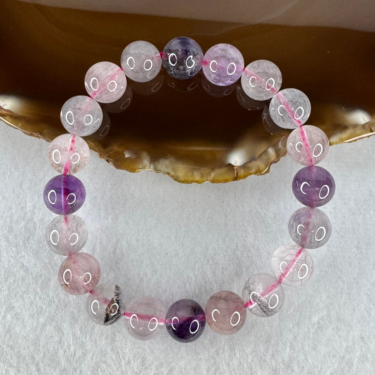 Certified Above Average Grade Natural Super 7 Crystal Beads Bracelet | 9.8mm Sacred 7-Mineral Synergy Statement Power (25.38g | 16cm Wrist Sizing | 20 Beads)