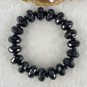 Type A Opaque Black Omphacite Jadeite Faceted Donut Ping An Kou Shape Beads Bracelet 59.39g 15cm 14.3mm 19 Beads - Huangs Jadeite and Jewelry Pte Ltd