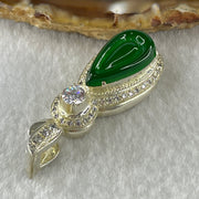 Type A Natural Semi Icy Bright Green Jadeite Tear Drop Shape Stone for Setting 18.1 by 10.5 by 3.0mm (On Silver Pendant Mold) 15.22g - Huangs Jadeite and Jewelry Pte Ltd