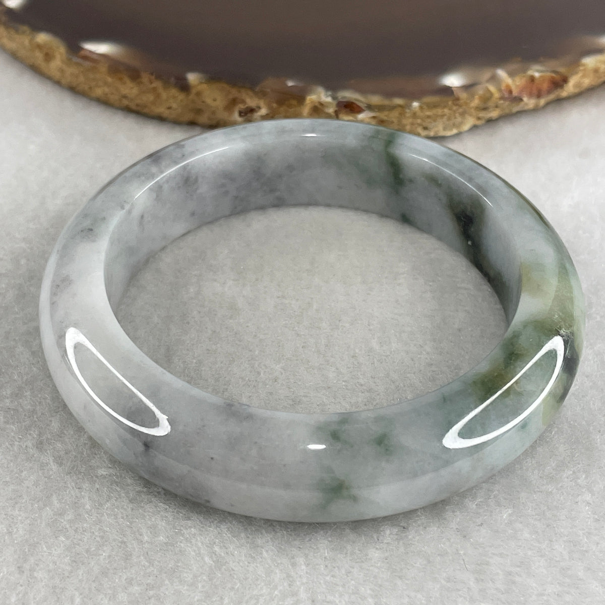 Natural Type Lavender with Wuji Grey and Dark Green Piao Hua Jadeite Bangle 70.71g Inner Diameter 55.4mm 14.0 by 9.5mm (Slight External Rough) - Huangs Jadeite and Jewelry Pte Ltd