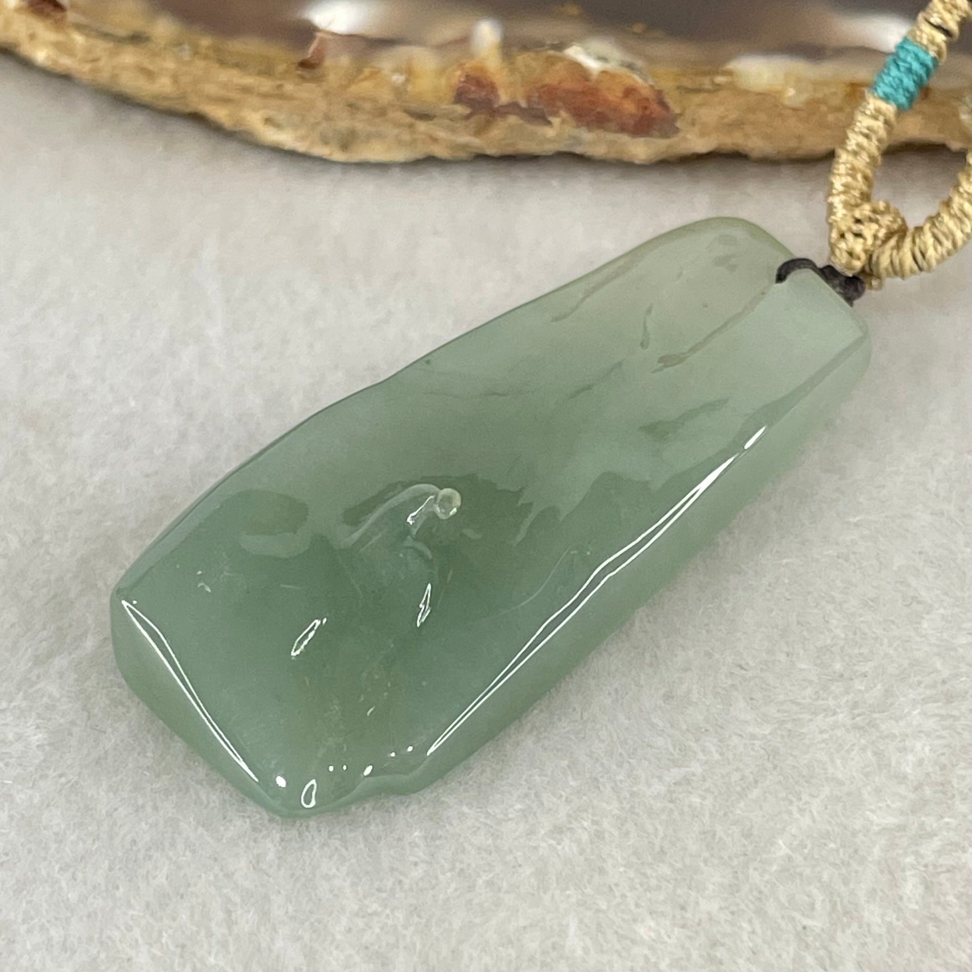 Type A Semi Icy Blueish Green Jadeite Gui Ren Benefactor Pendant 17.27g 48.5 by 19.6 by 7.7mm - Huangs Jadeite and Jewelry Pte Ltd