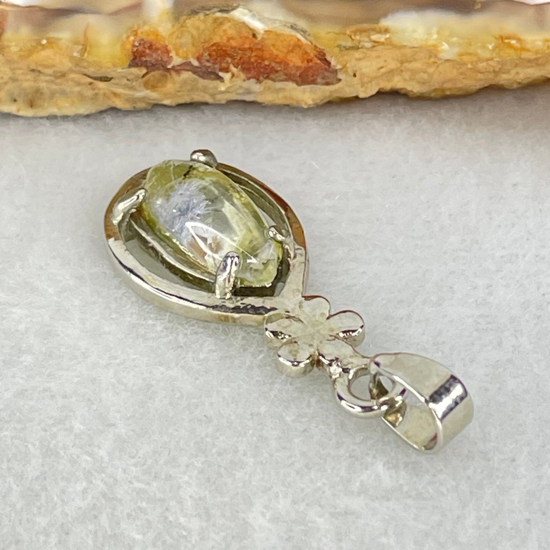 Good Grade Rare Natural Blue Dumortierite Rutilated Quartz in S925 Pendant 2.02g 12.7 by 5.2 by 3.5mm - Huangs Jadeite and Jewelry Pte Ltd