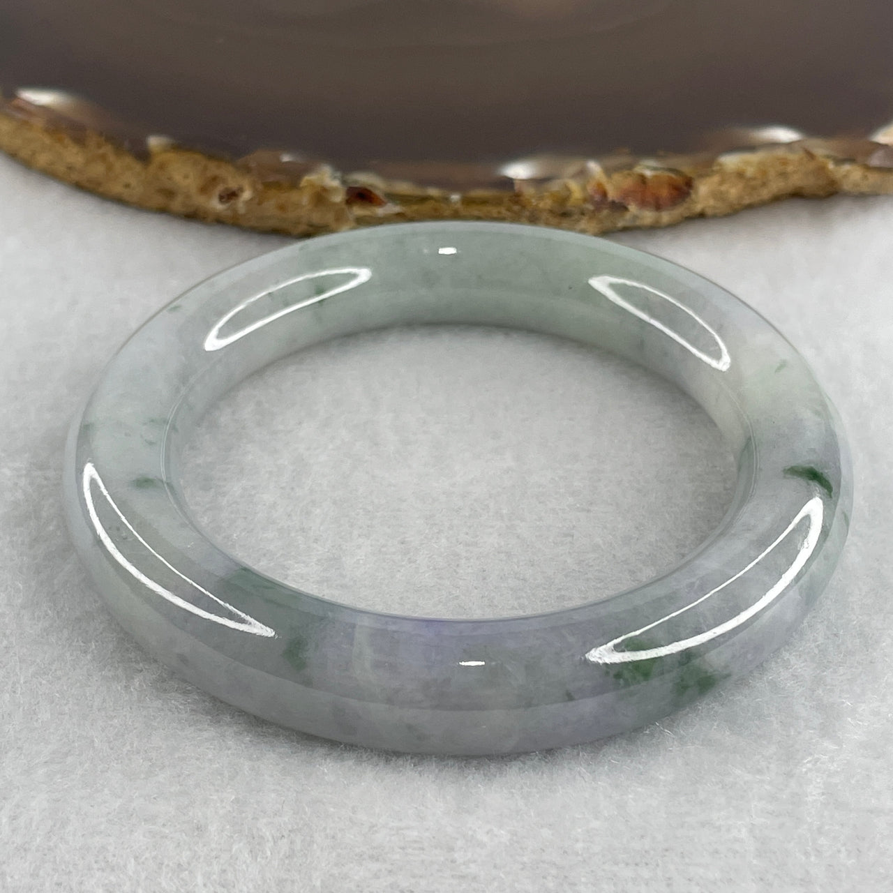 Natural Type A Green with Lavender Flora Jadeite Full Round Bangle | Untreated Chun Dai Cai Yuan Bao Fei Cui Bangle (66.43g | Inner Diameter 53.9mm | 11.3 x 10.9mm) (Slight Internal Line)
