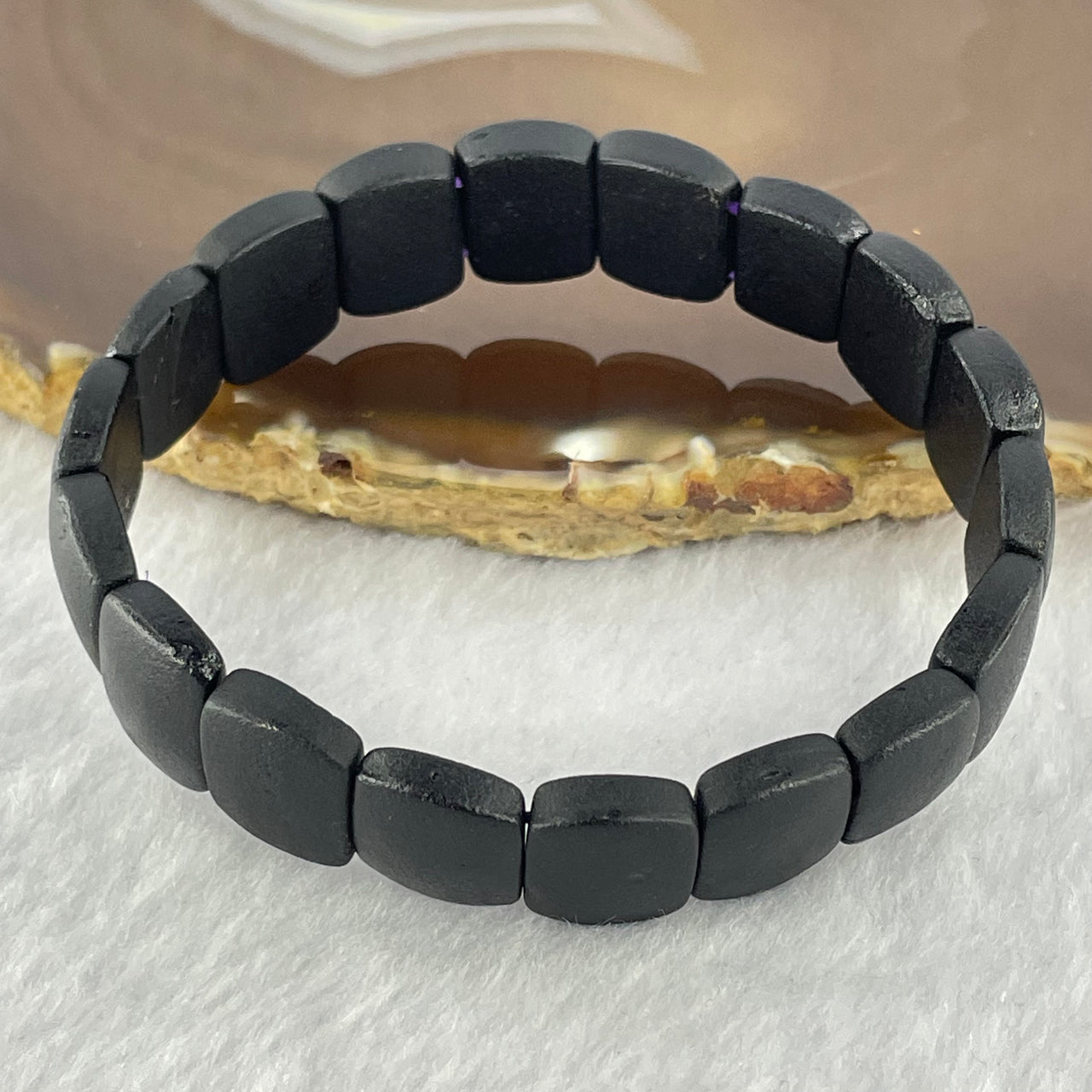 Natural Dark Matt Black Amber Beads Bracelet 天然大黑天翁琥珀手链 11.20g 17cm 14.5 by 11.2 by 5.1mm 18pcs - Huangs Jadeite and Jewelry Pte Ltd