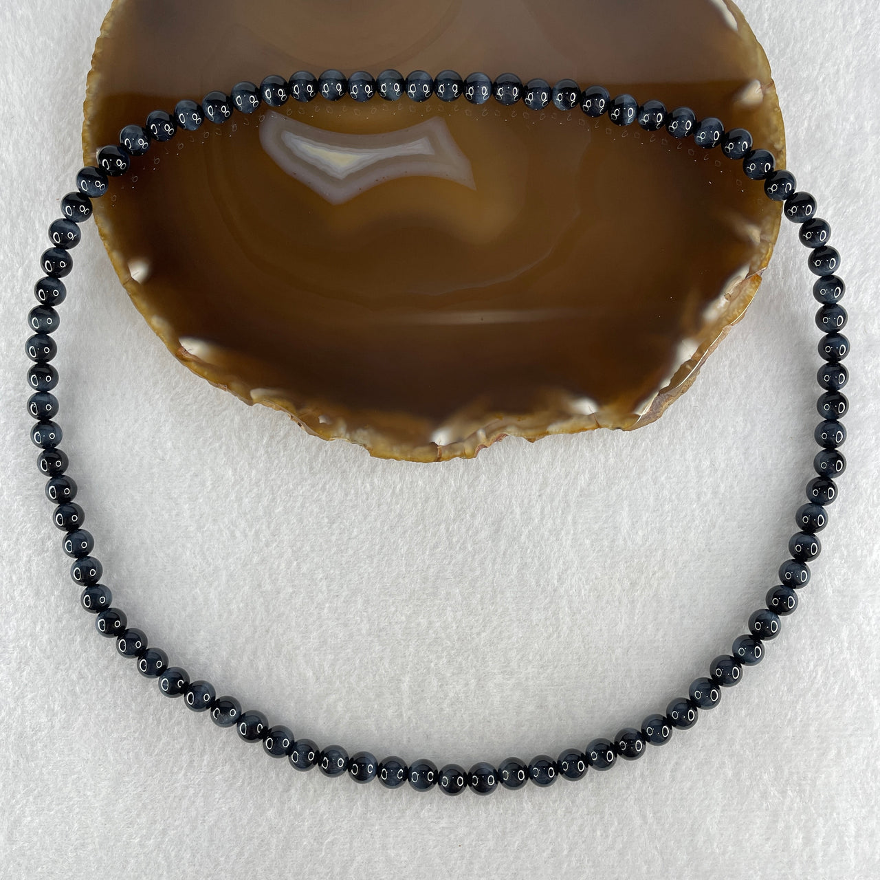 Certified Good Grade Natural Blue Tiger's Eye Quartz Beads Necklace 33.76g 52cm 6.7mm 82 Beads