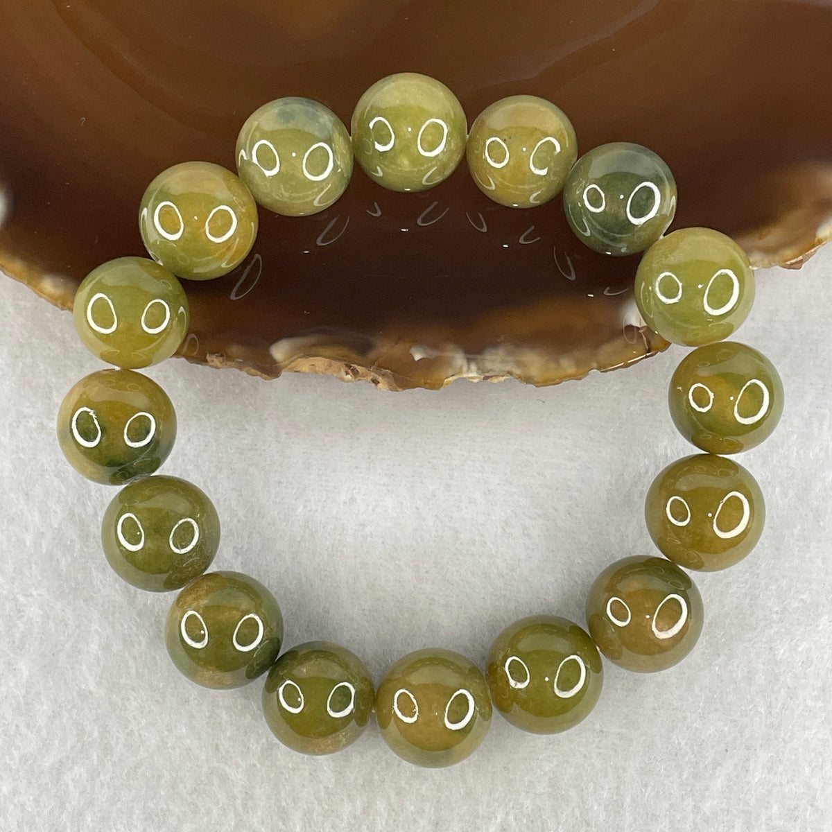 Natural Type A Yellowish Green Jadeite Beads Bracelet | 16.5cm Strand of 16 Beads 13.5mm (63.34g | Heart & Solar Plexus Chakra Harmony, Abundance & Vitality Shield)