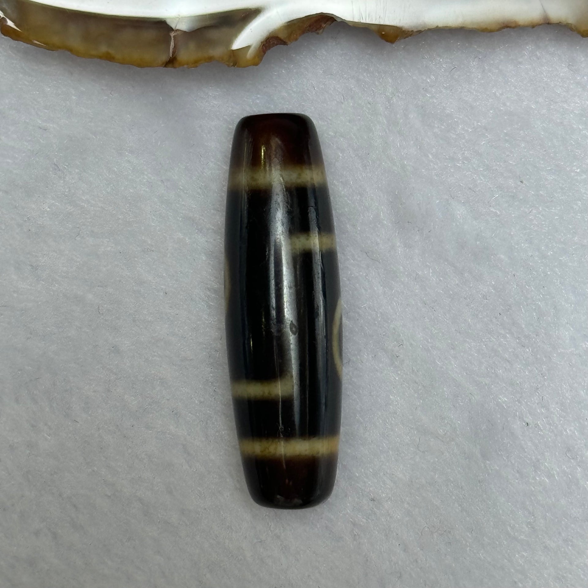 Natural Powerful Tibetan Old Oily Agate 2 Eyes Dzi Bead Heavenly Master (Tian Zhu) 二眼天诛 7.93g 38.8 by 11.5mm - Huangs Jadeite and Jewelry Pte Ltd