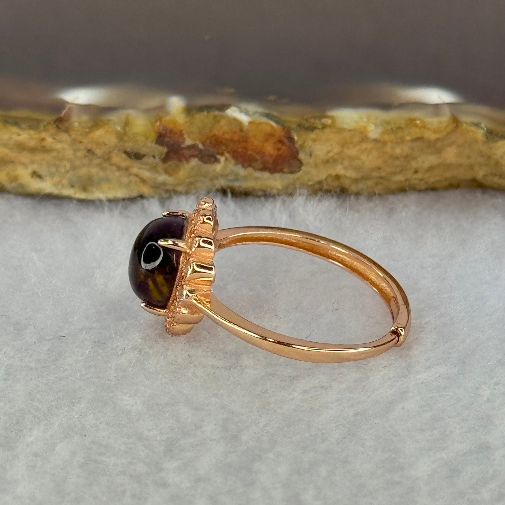 Good Grade Natural Auralite 23 in S925 Silver Rose Gold Color Ring (Adjustable Ring) 2.05g 8.1 by 4.8mm - Huangs Jadeite and Jewelry Pte Ltd