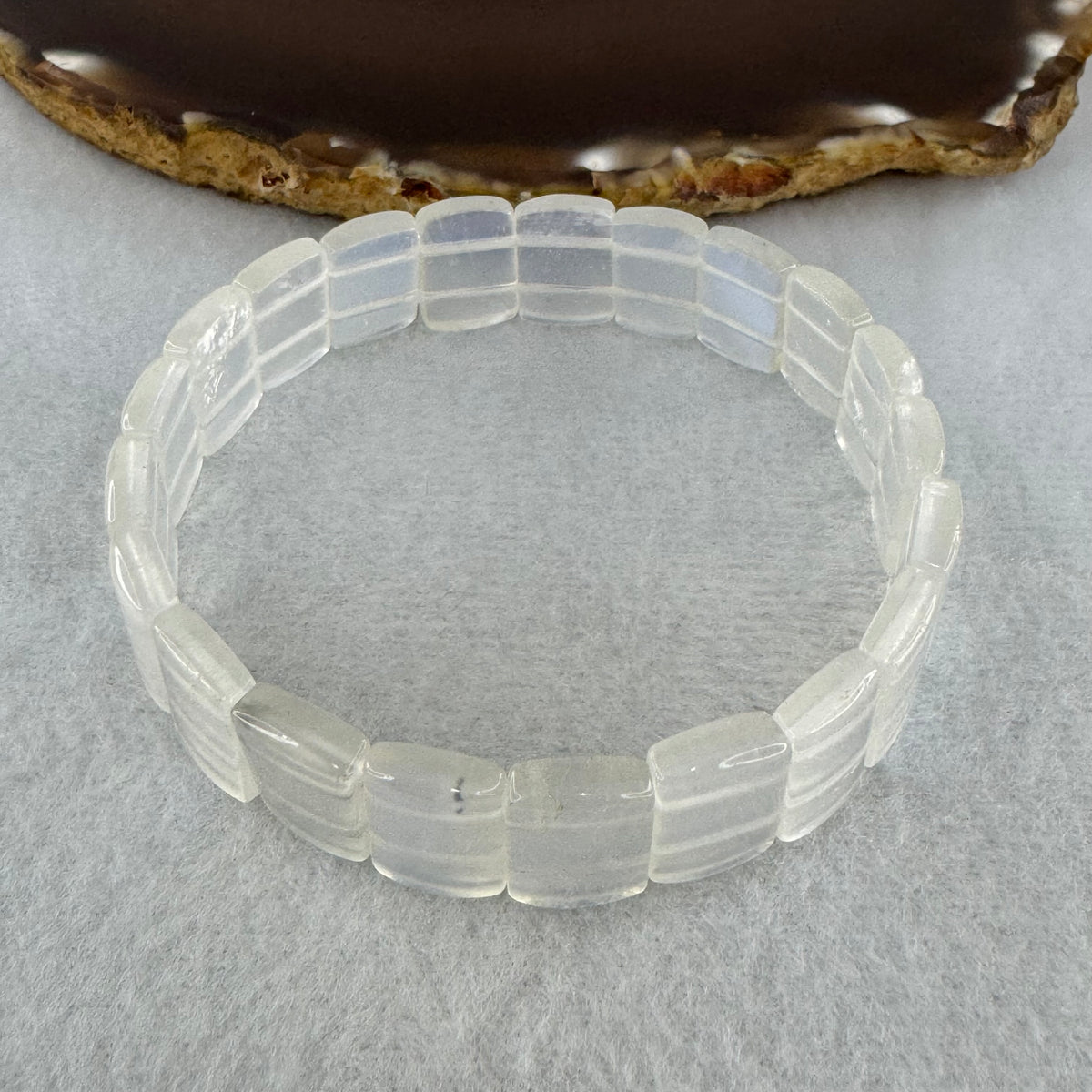 Certified Good Grade Natural Blue Moonstone Shou Pai Bracelet | 14.0mm Ethereal Blue Amulet (21.990g | 18cm Wrist | 21 Pcs)