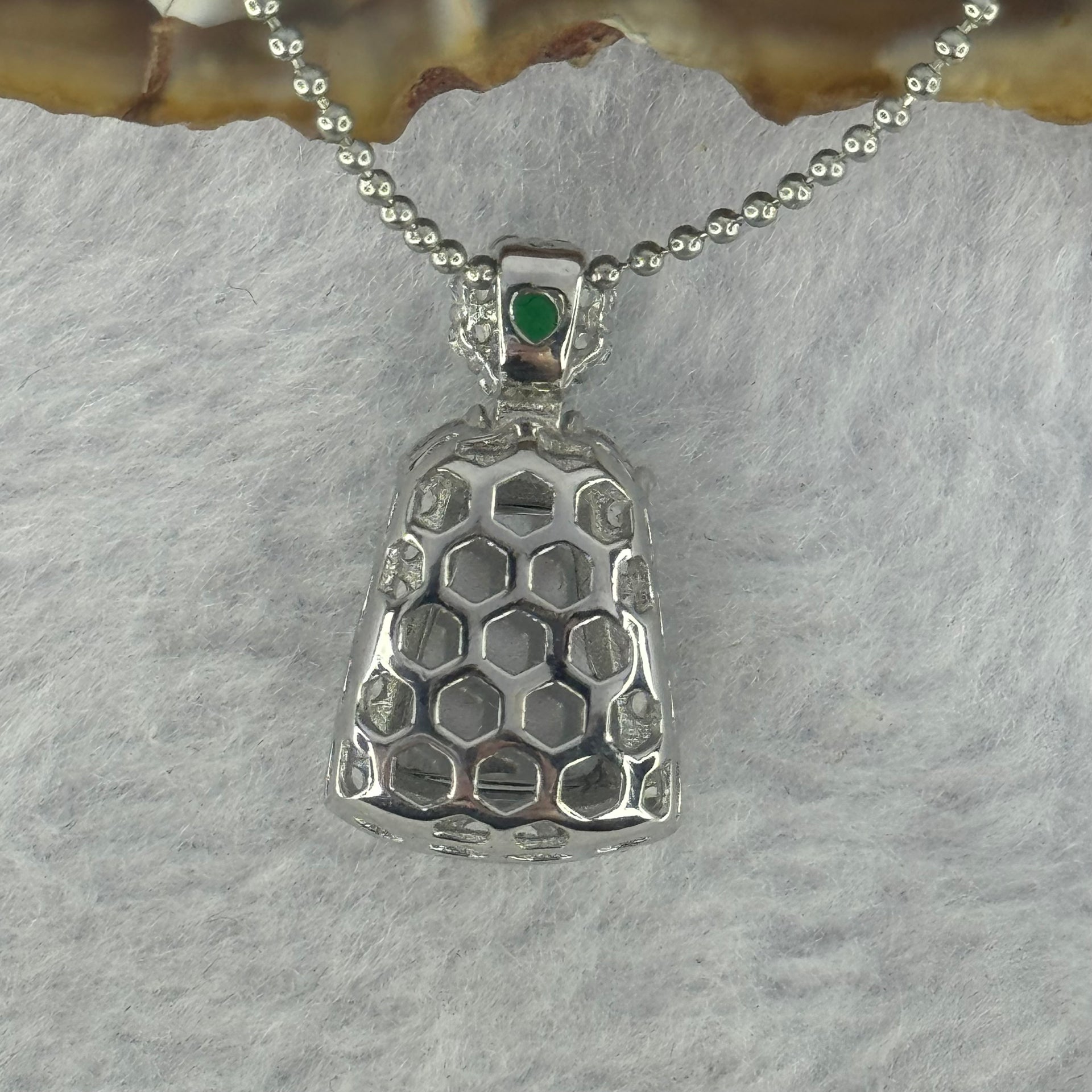 Type A Icy Green Omphasite Jadeite 9.9 by 8.5 by 2.5mm Wu Shi Pai Pendant in S925 Sliver Necklace 4.56g - Huangs Jadeite and Jewelry Pte Ltd