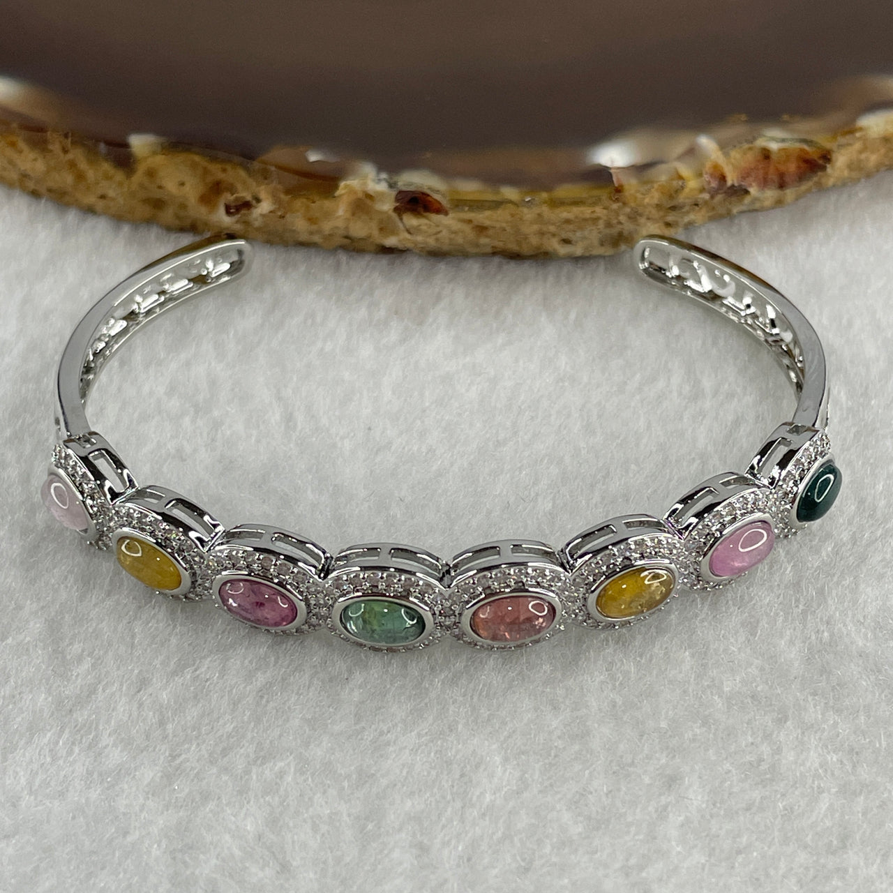Natural Rainbow Tourmaline Faceted Bracelet in S925 Sliver 9.41g 16cm 6.4 by 3.8 by 2.0mm 8pcs