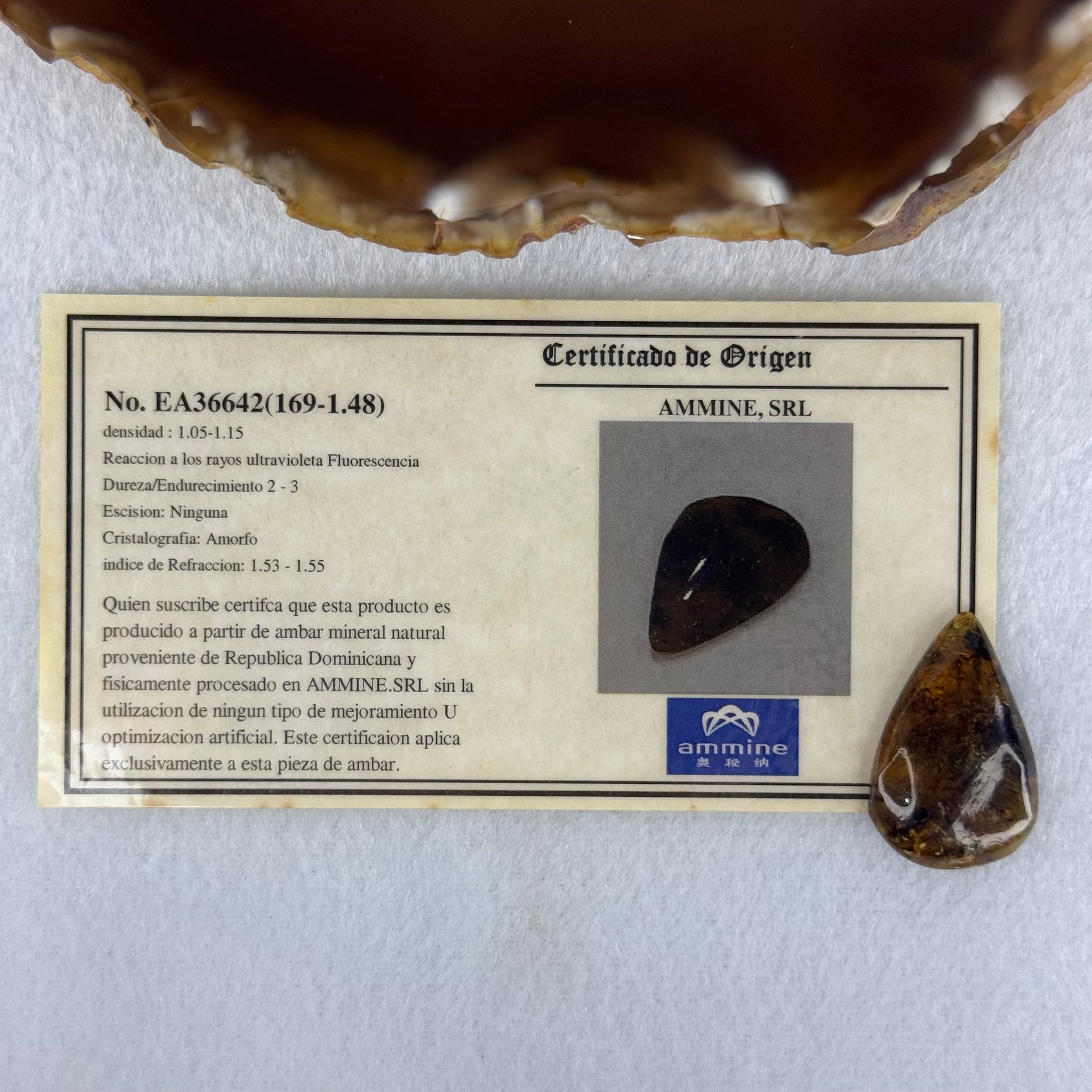 Natural Amber for Setting 1.48g 27.7 by 17.6 by 5.6mm - Huangs Jadeite and Jewelry Pte Ltd