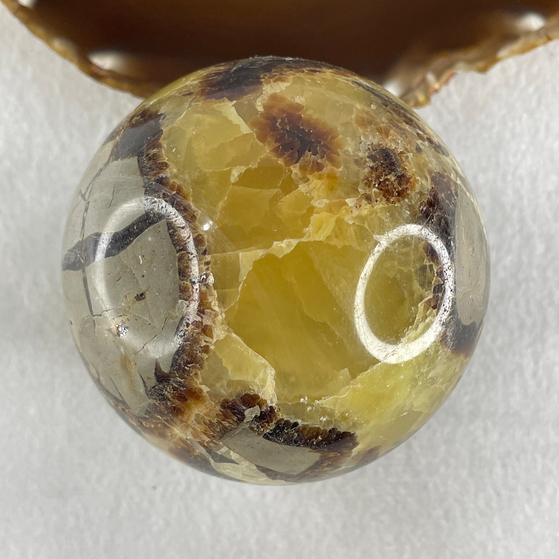 Natural Septarian Stone Ball with Clear Acrylic Display 603.31g 75.0 by 95.0mm - Huangs Jadeite and Jewelry Pte Ltd