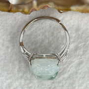 Type A White Jadeite Ring | Ethereal Floating Blueish-Green Flora (Piao Hua) | Master Hand-Carved Prosperity Pixiu | Solid S925 Sterling Silver Setting | Smart Adjustable Sizing (4.77g 18.5x12.7x6.5mm) - Huangs Jadeite and Jewelry Pte Ltd