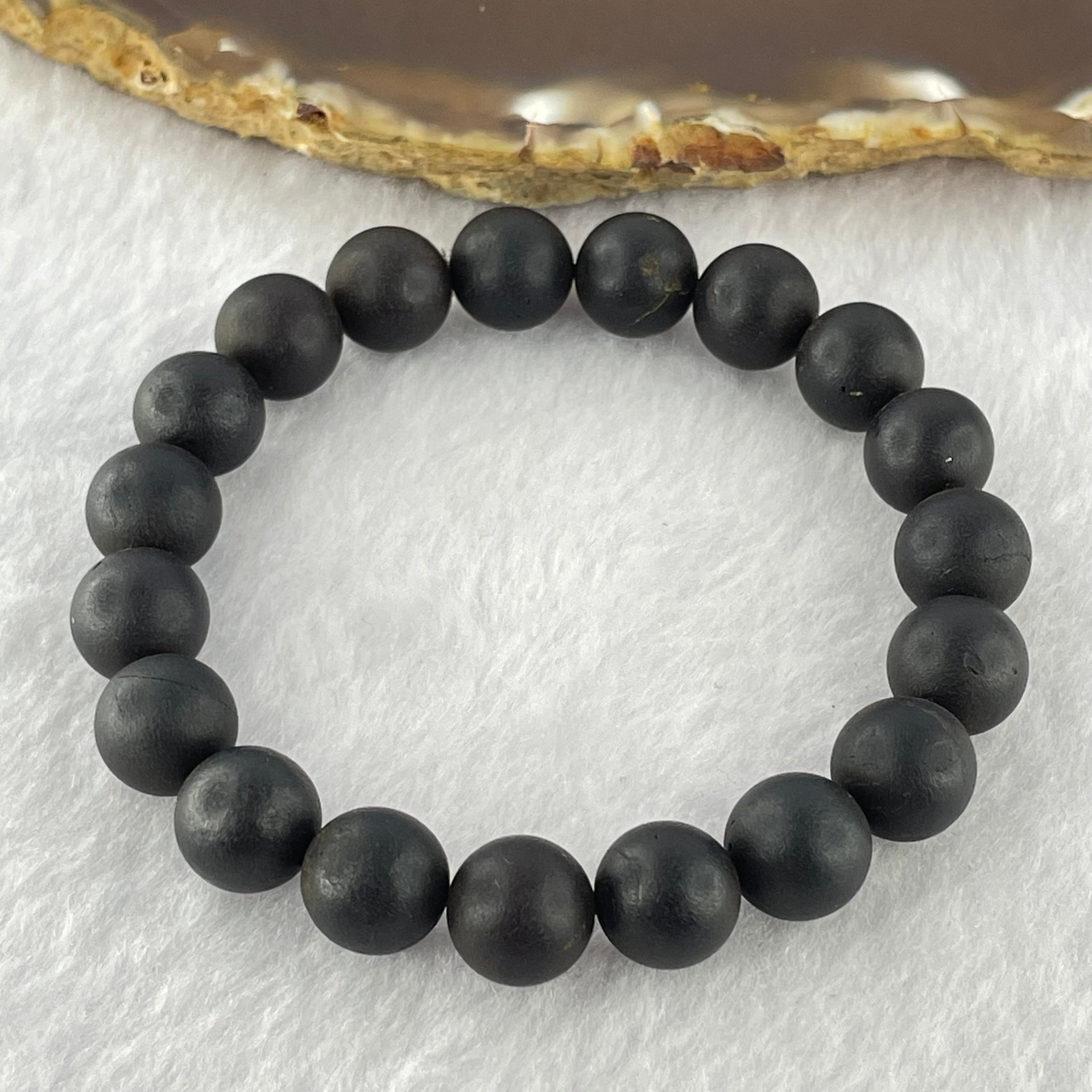 Natural Dark Matt Black Red Amber Beads Bracelet 10.86g 16cm 10.1mm 19 Beads - Huangs Jadeite and Jewelry Pte Ltd