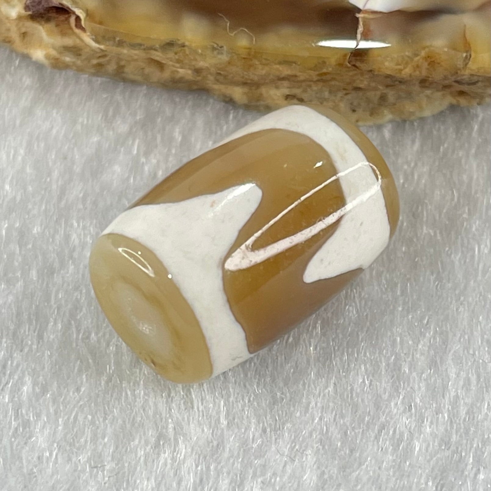 Natural Powerful Tibetan Old Oily Agate Tiger Tooth Daluo Dzi Bead Heavenly Master (Tian Zhu) 虎呀天诛 3.27g 15.7 by 10.8mm - Huangs Jadeite and Jewelry Pte Ltd