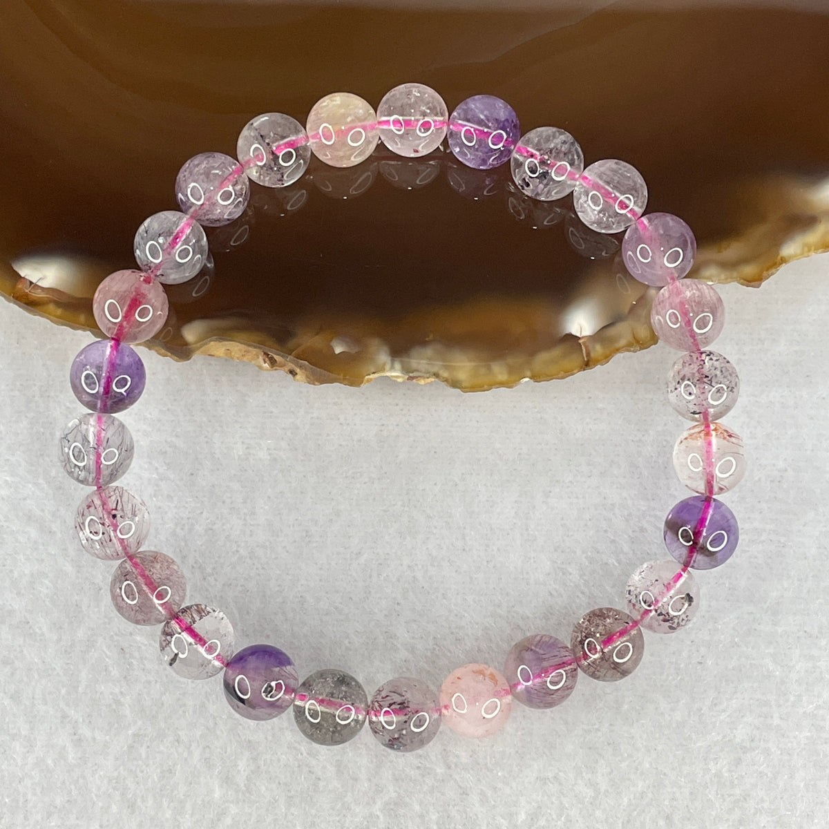 Certified Above Average Grade Natural Super 7 Crystal Beads Bracelet | 7.9mm Sacred 7-Mineral Synergy Power (17.52g | 17cm Wrist Sizing | 26 Beads)