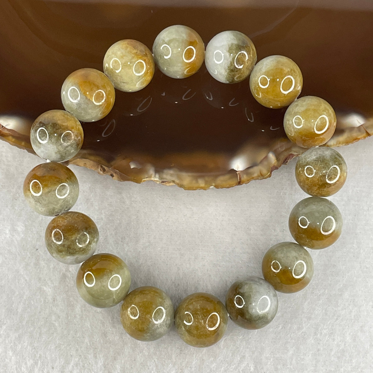 Natural Type A Yellowish & Wuji Grey Jadeite Beads Bracelet | 16cm Statement Strand of 16 Matched 13.2mm Beads (59.57g | Golden Honey & Ink Black | Earth Grounding & Shielding)