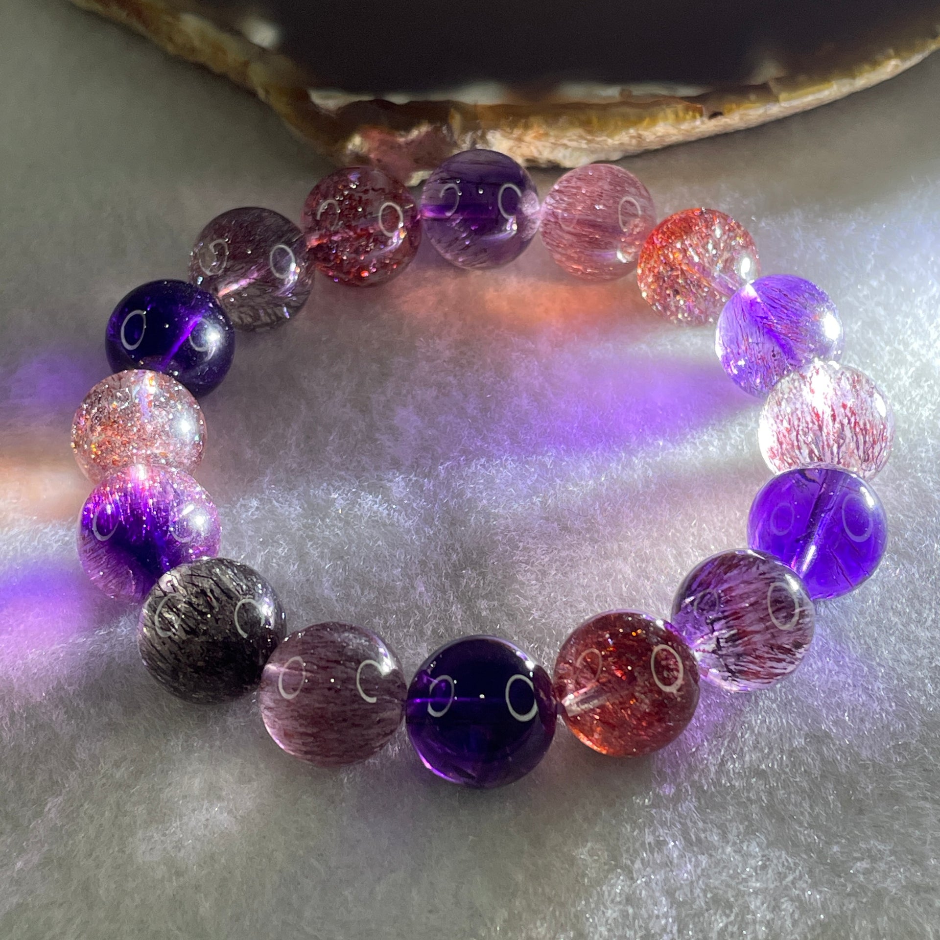 Very Very Good Natural Super 7 Beads Bracelet 39.96g 12.3mm 15cm 16Beads - Huangs Jadeite and Jewelry Pte Ltd