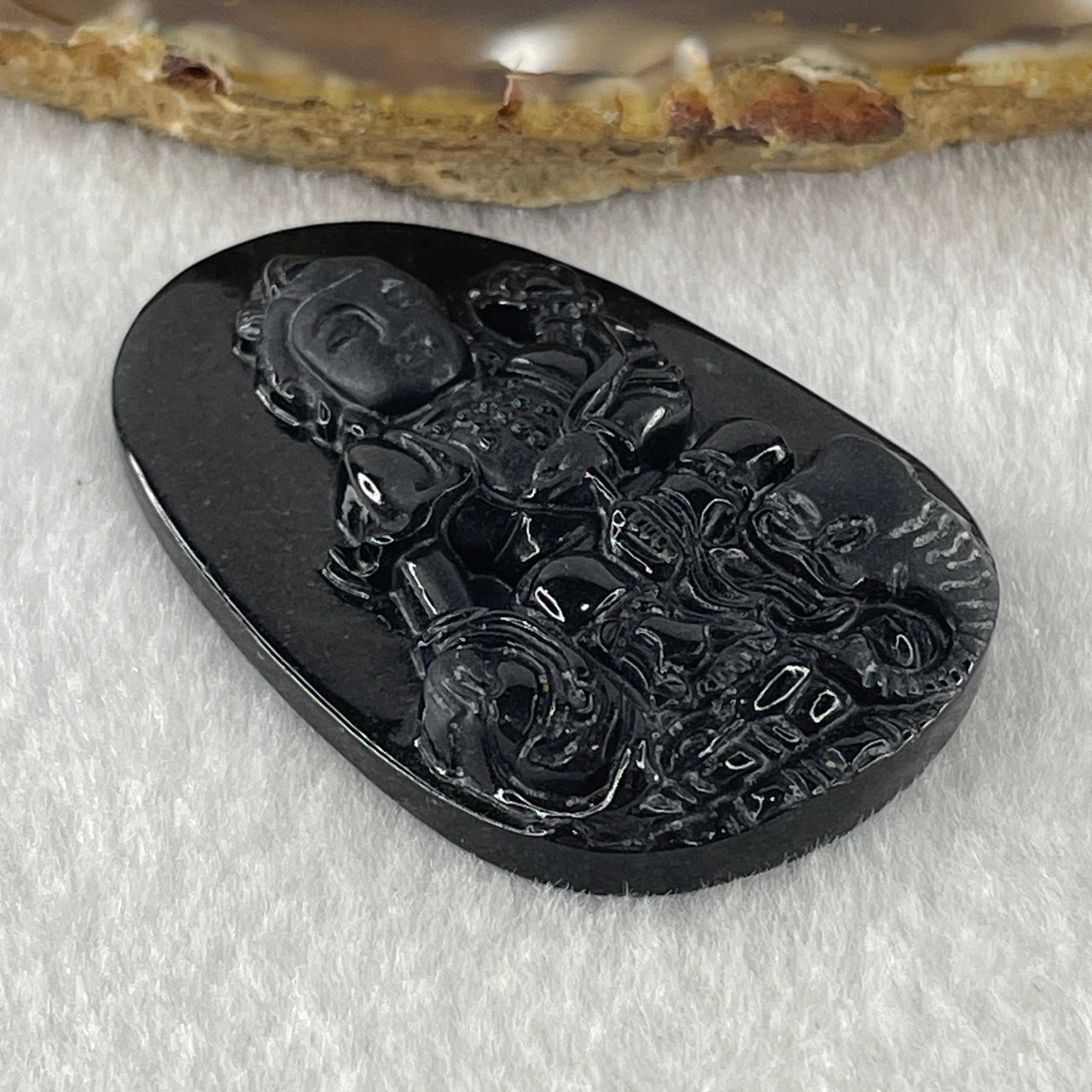 Type A Opaque Black Omphacite Jadeite Samantabhadra Bodhisattva Pendant Dragon and Snake Zodiac Guardian 18.30g 51.8 by 33.7 by 7.9mm - Huangs Jadeite and Jewelry Pte Ltd