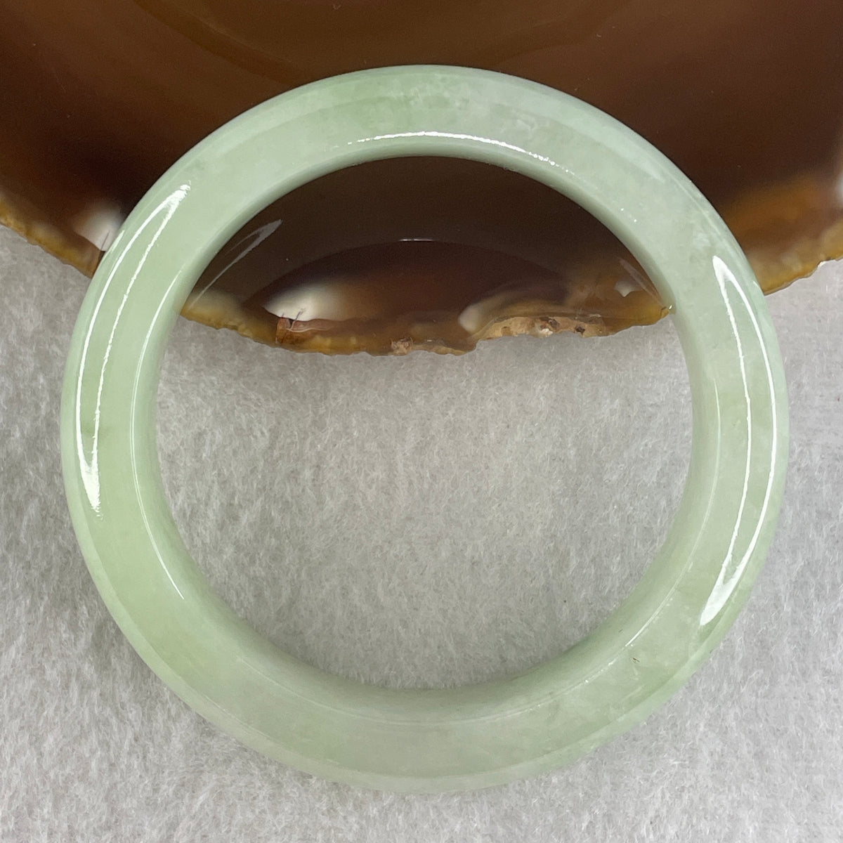 Certified Natural Type A Light Apple Green Jadeite Flat Bangle | 53.5mm Inner Diameter (64.48g | Close to Prfect | 13.8x9.0mm | Heart Chakra Harmony, Serene Vitality & Wealth Shield)