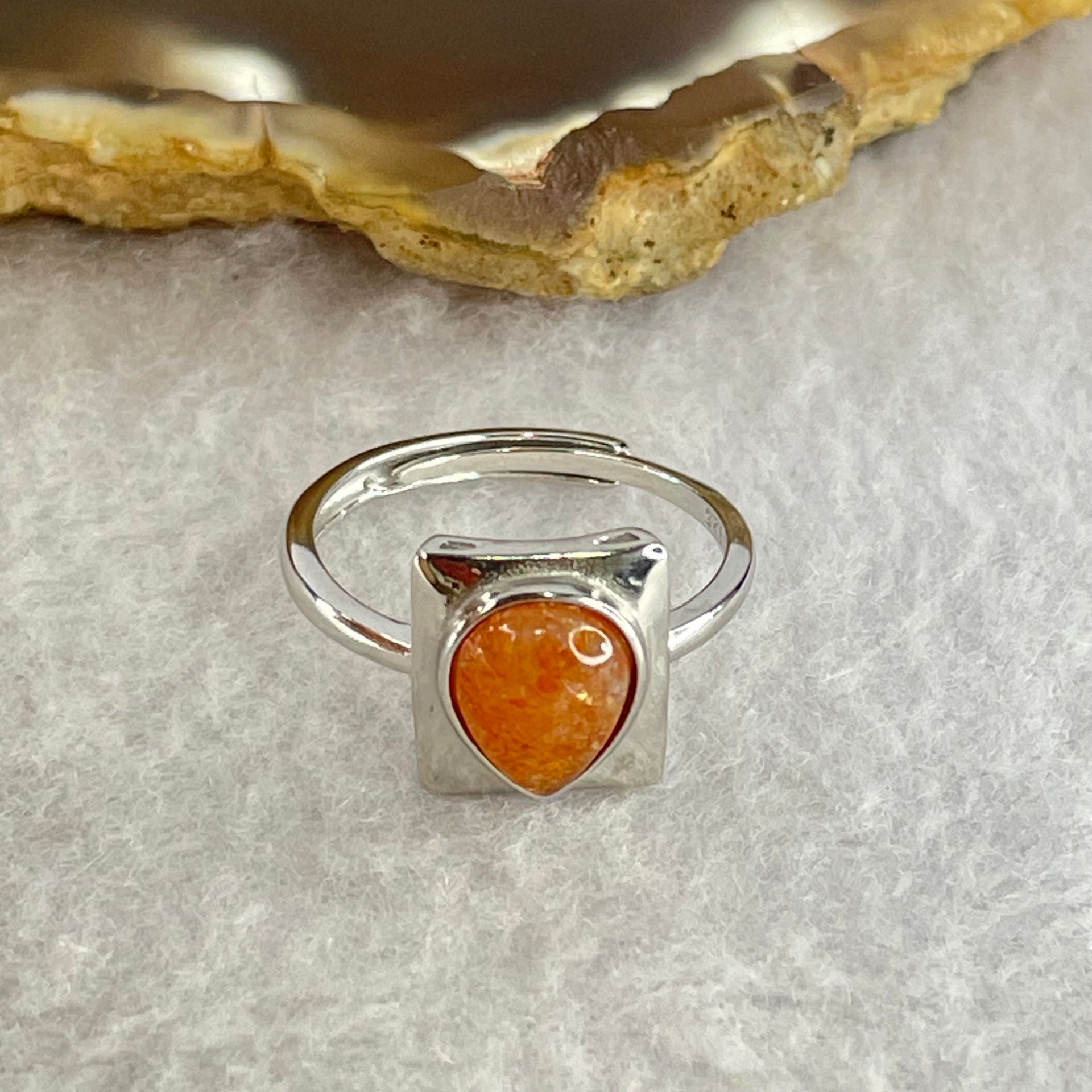 Good Grade Natural Golden Sun Stone in S925 Silver Ring (Adjustable Size) 2.08g 8.8 by 7.0 by 3.5mm - Huangs Jadeite and Jewelry Pte Ltd