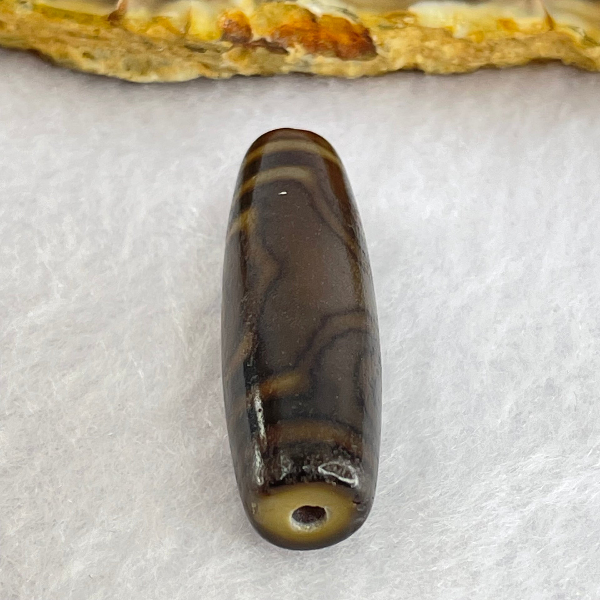 Natural Powerful Tibetan Old Oily Agate 3 Eyes Dzi Bead Heavenly Master (Tian Zhu) 三眼天诛 8.27g 38.3 by 11.8mm - Huangs Jadeite and Jewelry Pte Ltd