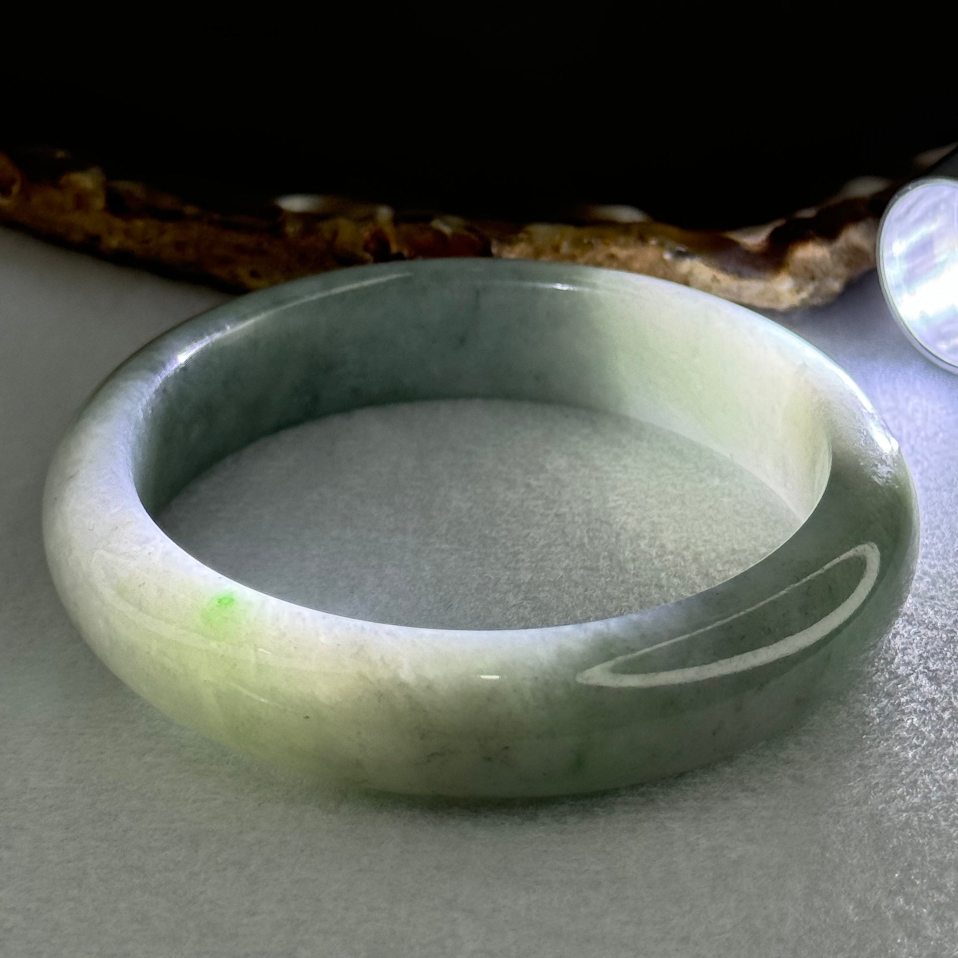Type A Light Blueish Green Jadeite Bangle Internal Diameter 58.2mm 66.76g 14.3 by 8.9mm (Slight Internal Lines) - Huangs Jadeite and Jewelry Pte Ltd