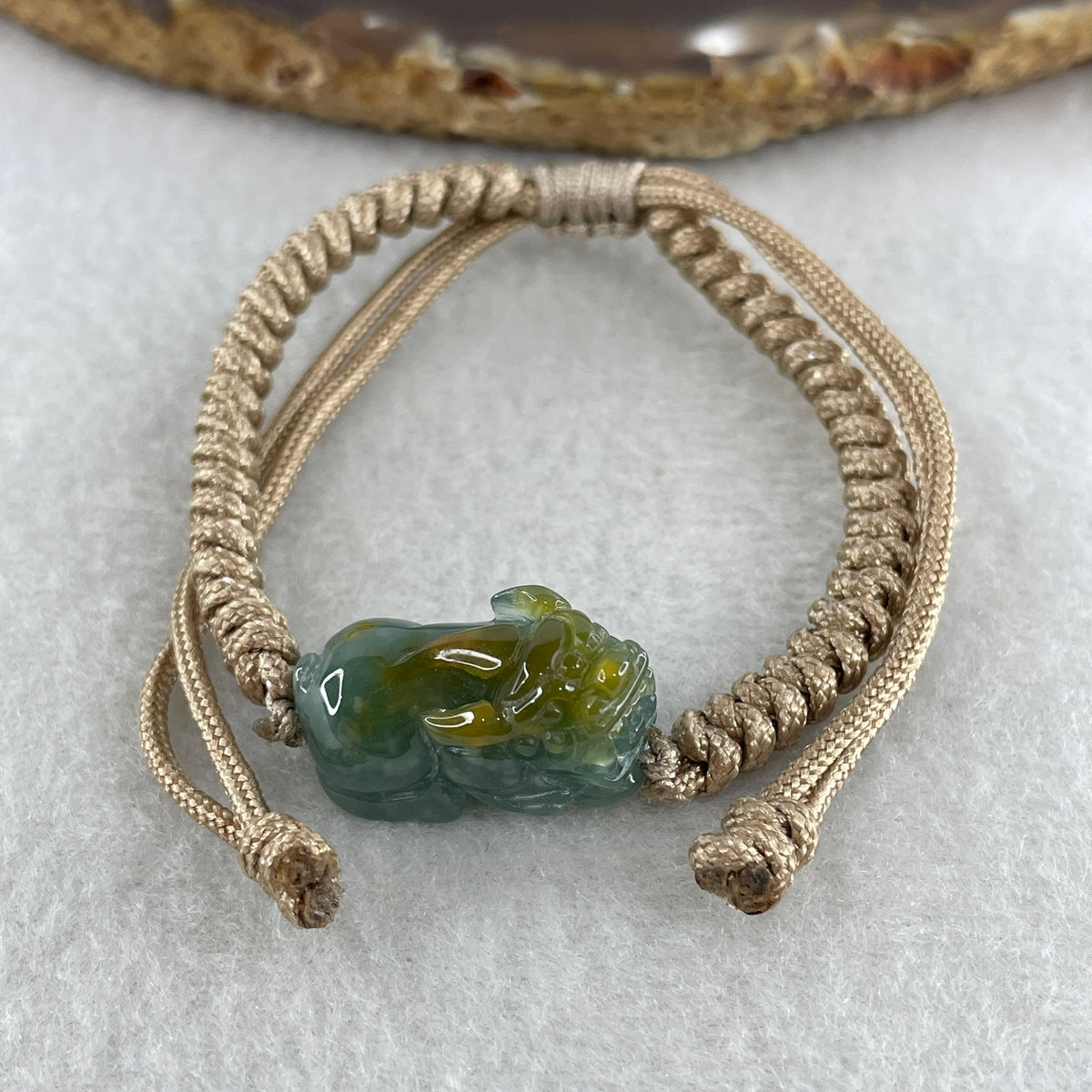 Natural Type A Blueish-Green & Brownish Jadeite Pixiu Bracelet Focal Charm | Wealth Guardian & Asset Protection Talisman (6.69g | 21.1 x 10.2 x 11.2mm) - Huangs Jadeite and Jewelry Pte Ltd