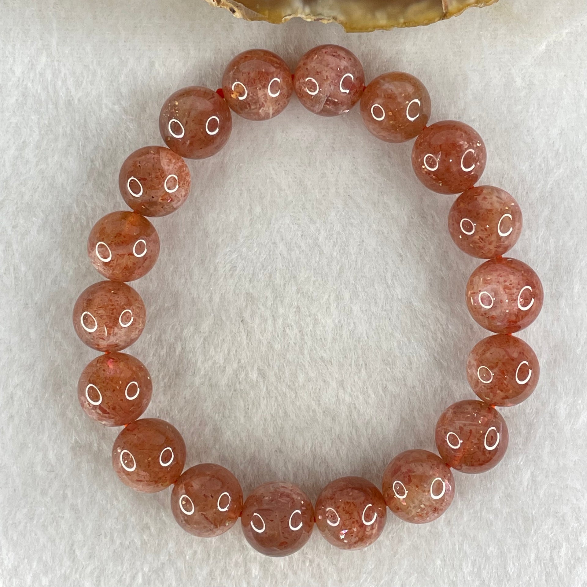Average Grade Natural Red Sunstone Beads Bracelet 33.85g 16cm 11.2mm 18 Beads - Huangs Jadeite and Jewelry Pte Ltd