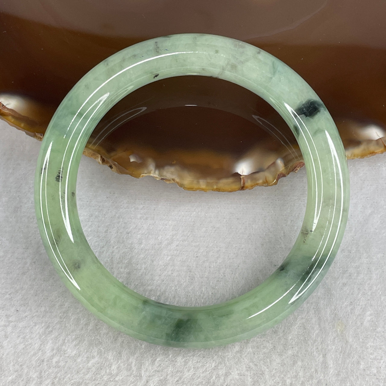 Natural Type A Multicolor Jadeite Bangle | 53.9mm Light Vibrant Green with Deep Dark Green Floating Flora "Piao Hua" | Substantive Round "Fei Cui" Wrist Heirloom (49.34g 9.8x9.6mm) Very Slight Internal Lines