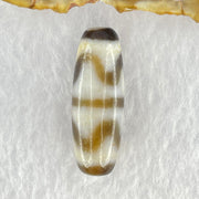 Natural Powerful Tibetan Old Oily Dark Brown White Yellow Agate Double Tiger Tooth Daluo Dzi Bead Heavenly Master (Tian Zhu) 双虎呀天诛 9.53g 36.8 by 13.1mm - Huangs Jadeite and Jewelry Pte Ltd