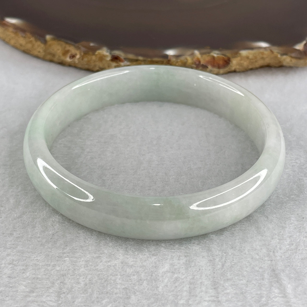 59.7mm Genuine Type A Jadeite Bangle - Large Size Faint Green Lavender Natural Jadeite Jewelry - 44.91g Wide Untreated Jade Bracelet for Women 12.4x7.4mm Wide (Slight Internal Lines)
