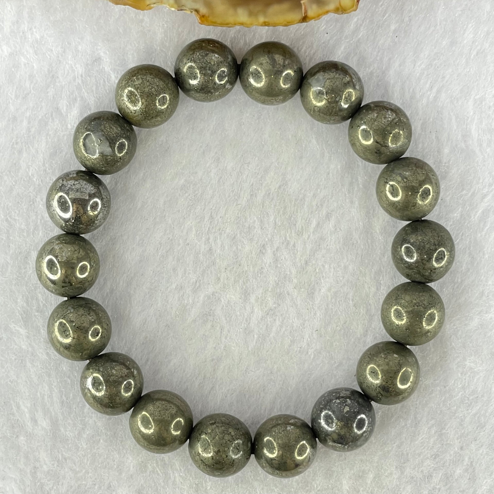 Natural Pyrite Beads Bracelet 天然黄铁矿手链 44.01g 15cm 10.3mm 18 Beads - Huangs Jadeite and Jewelry Pte Ltd